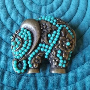 Elephant Brooch Bronze And Tourquoise Color